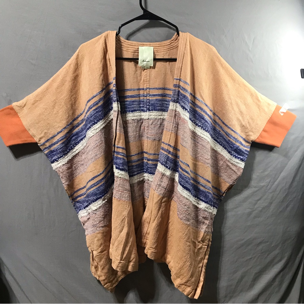 Anthropologie Elevenses Shoreline Kimono Xs / S Striped Orange White Cover Up